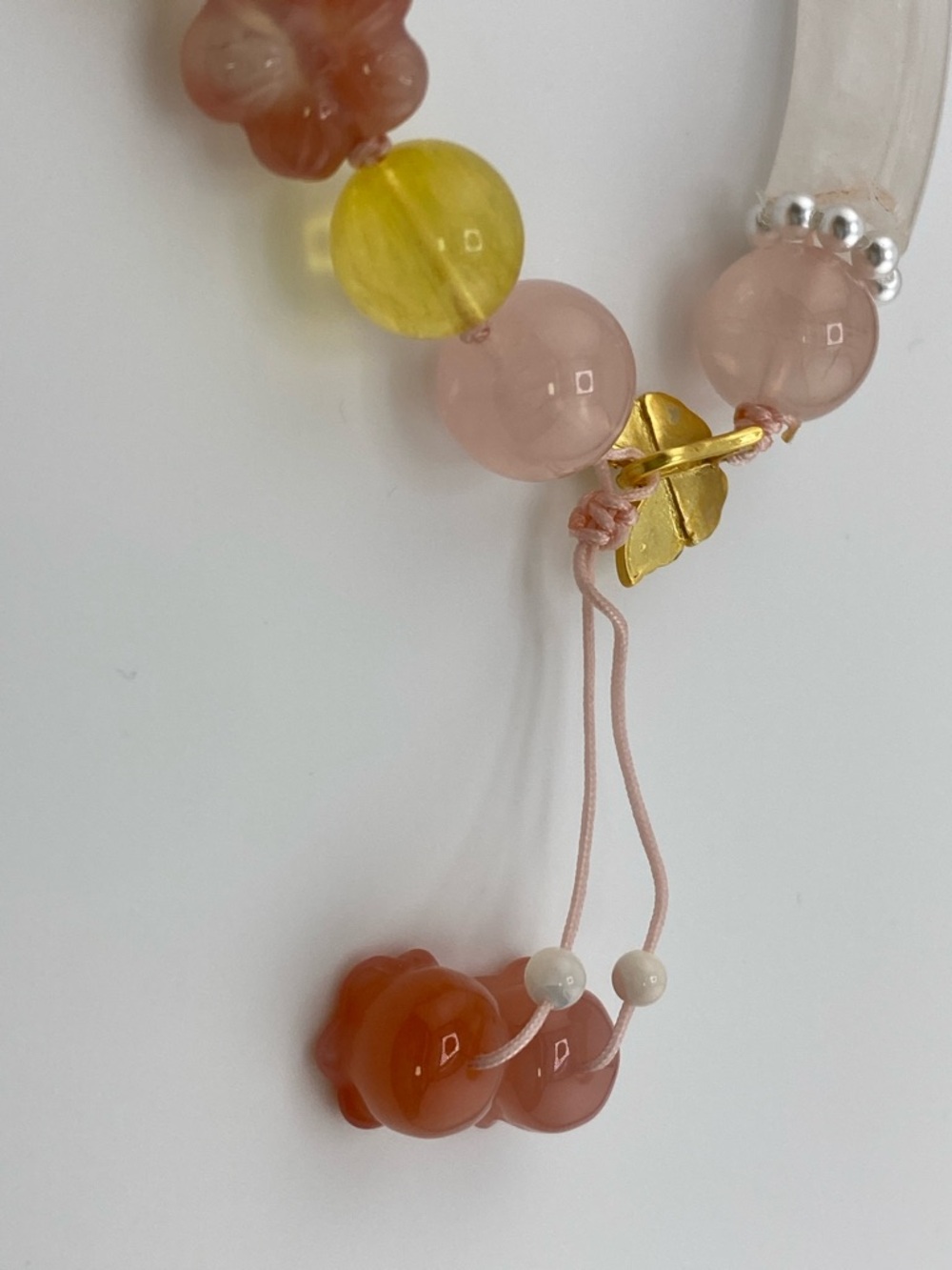 Pink and Yellow Beaded Flower Charm Bracelet with Gold Butterfly Accent - Picture 10 of 12
